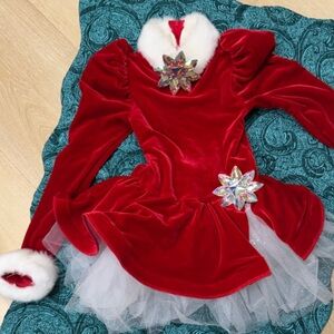 Weissman Holiday Christmas red velvet white fur sparkle tutu dance festive dress